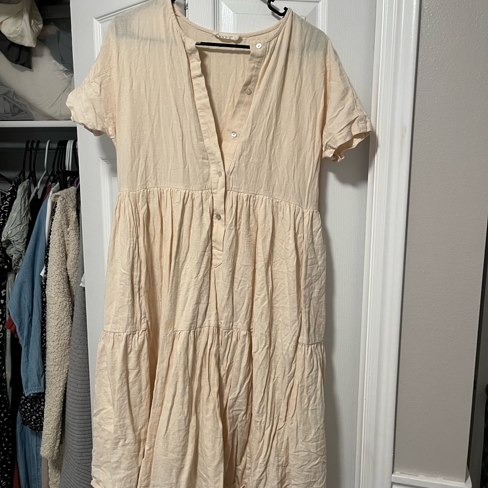 Tan button down midi dress